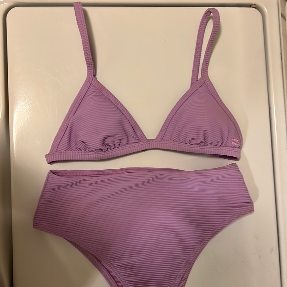 Lulus Billabong Bikini high waisted purple Ceci tan lines